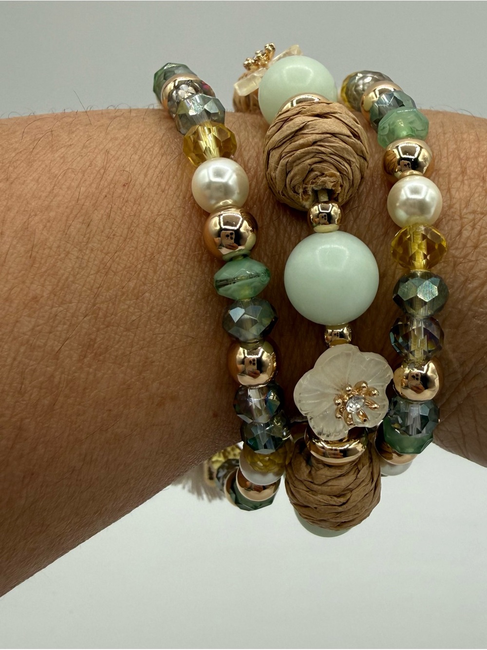 Lonna & Lilly Multi-Strand Beaded Bracelet Set Gold Tone Mint Green Pearl Tassel - Picture 13 of 17